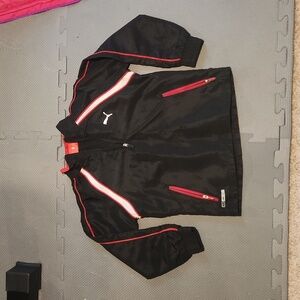 Boys 1/4 Zip Red Black Puma Windbreaker Long‎ Sleeve Top Pockets Logos